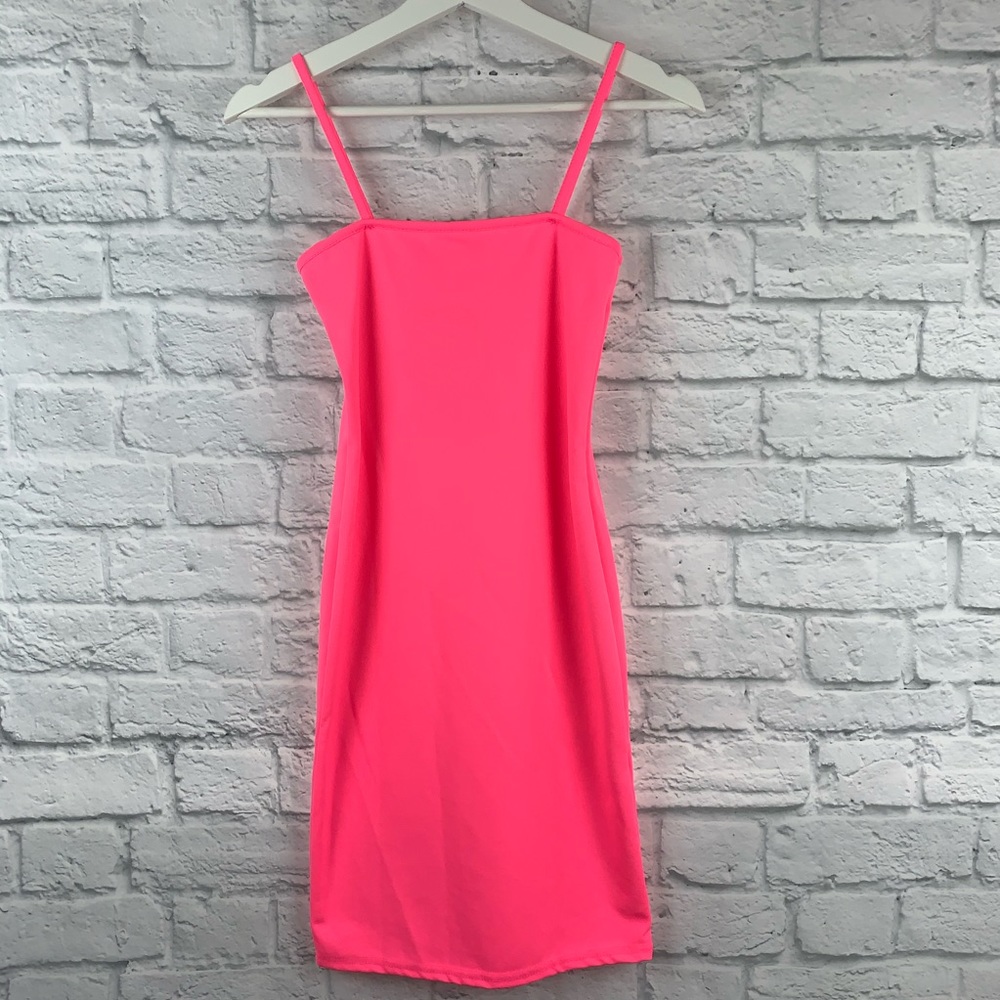 Neon Pink Strappy Bodycon Mini Dress - Picture 3 of 8